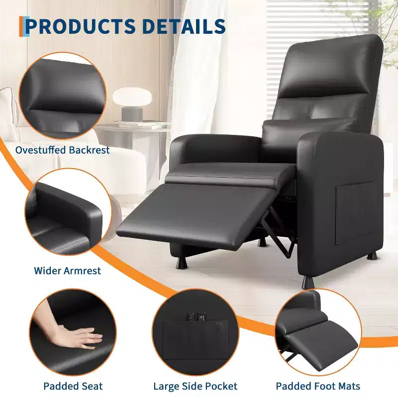 Poltrona Reclinabile Elettrica COZONY con Riscaldamento e Massaggio, Recliner Regolabile in Pelle PU, Schienale Alto, Sedile Imbottito, Divano per Home Theater per Soggiorno