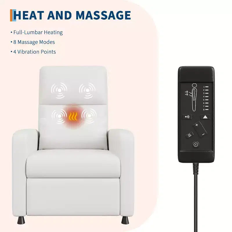 Poltrona Reclinabile Elettrica COZONY con Riscaldamento e Massaggio, Recliner Regolabile in Pelle PU, Schienale Alto, Sedile Imbottito, Divano per Home Theater per Soggiorno