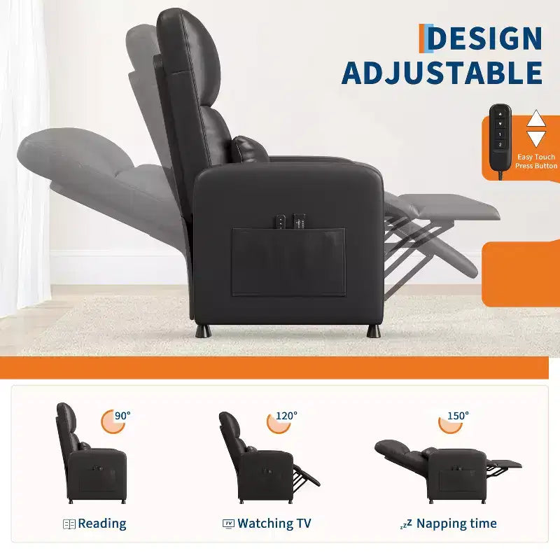 Poltrona Reclinabile Elettrica COZONY con Riscaldamento e Massaggio, Recliner Regolabile in Pelle PU, Schienale Alto, Sedile Imbottito, Divano per Home Theater per Soggiorno