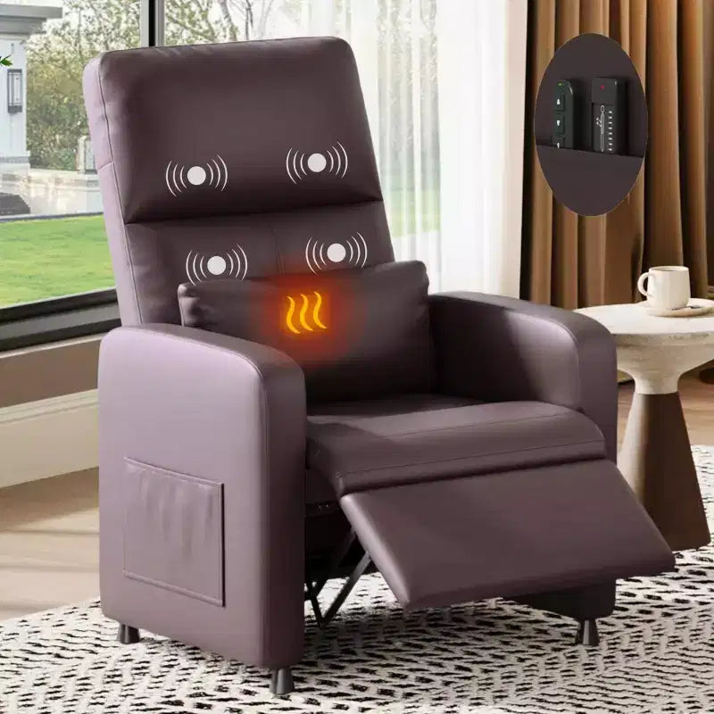 Poltrona Reclinabile Elettrica COZONY con Riscaldamento e Massaggio, Recliner Regolabile in Pelle PU, Schienale Alto, Sedile Imbottito, Divano per Home Theater per Soggiorno