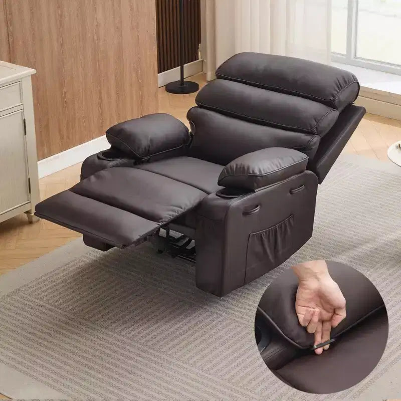 Poltrona reclinabile extra large in pelle PU per adulti con massaggio e calore, portabicchieri, tasche laterali, comfort lussuoso per soggiorno e camera da letto