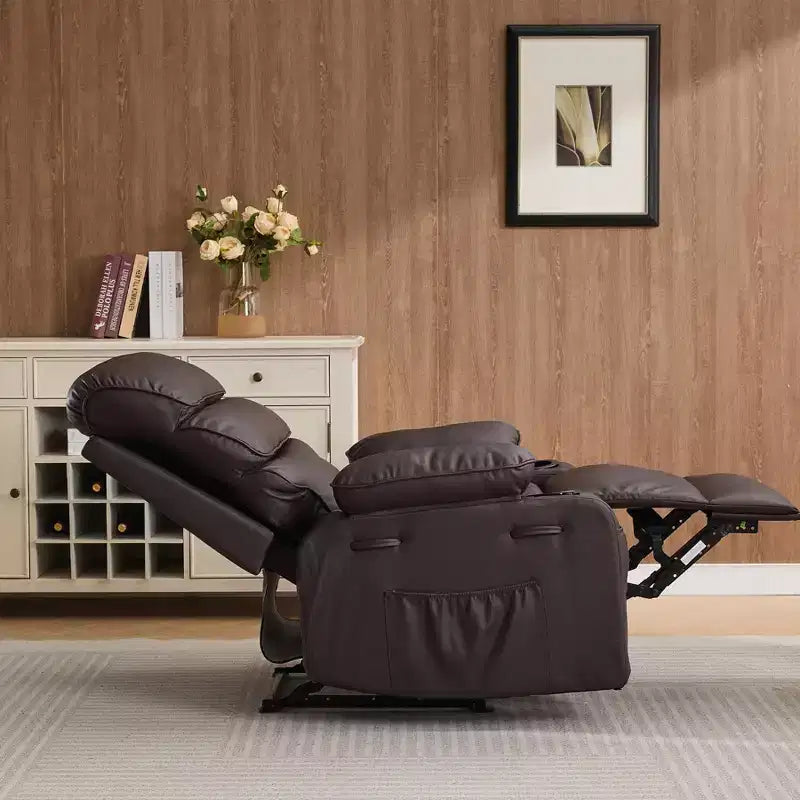 Poltrona reclinabile extra large in pelle PU per adulti con massaggio e calore, portabicchieri, tasche laterali, comfort lussuoso per soggiorno e camera da letto