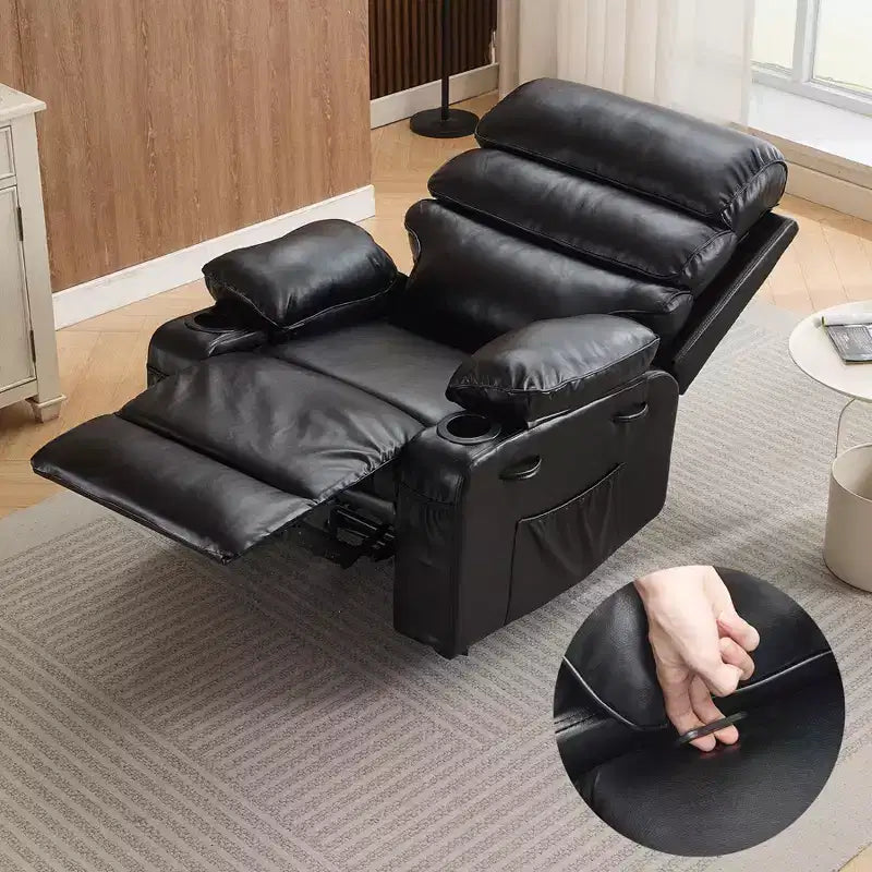 Poltrona reclinabile extra large in pelle PU per adulti con massaggio e calore, portabicchieri, tasche laterali, comfort lussuoso per soggiorno e camera da letto