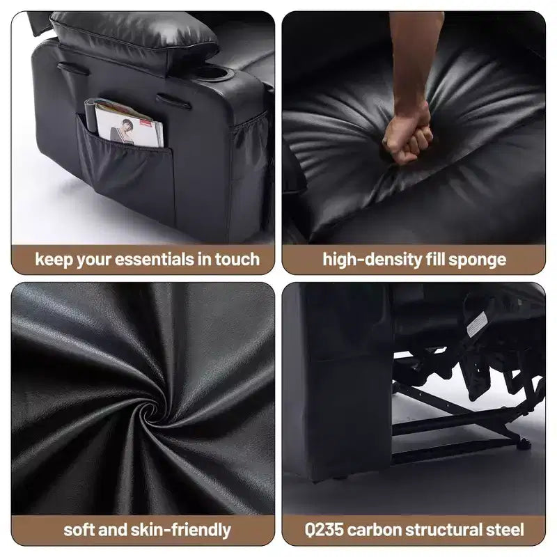 Poltrona reclinabile extra large in pelle PU per adulti con massaggio e calore, portabicchieri, tasche laterali, comfort lussuoso per soggiorno e camera da letto
