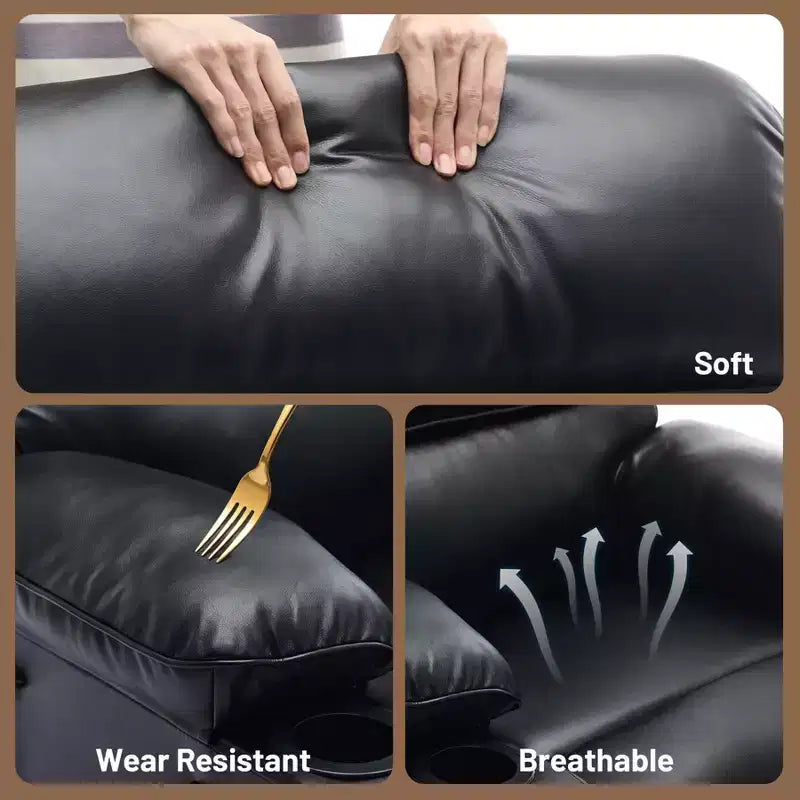Poltrona reclinabile extra large in pelle PU per adulti con massaggio e calore, portabicchieri, tasche laterali, comfort lussuoso per soggiorno e camera da letto