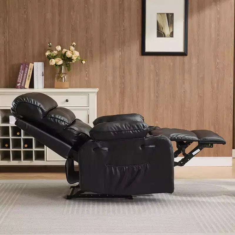 Poltrona reclinabile extra large in pelle PU per adulti con massaggio e calore, portabicchieri, tasche laterali, comfort lussuoso per soggiorno e camera da letto