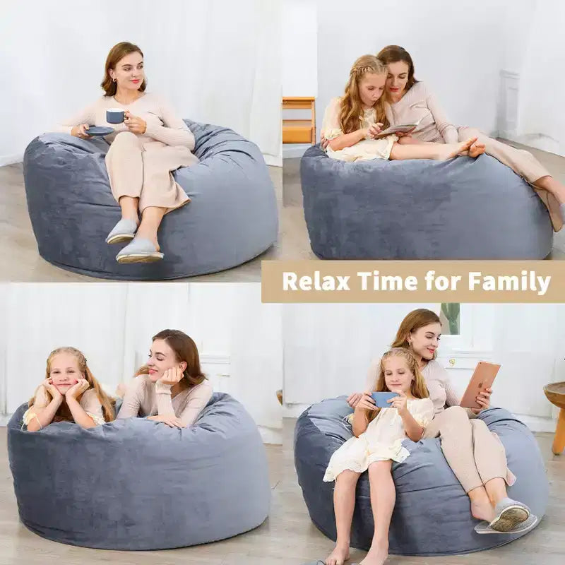 COZONY Poltrona a sacco da 90 cm in memory foam - Morbido tessuto in velluto olandese, divano rotondo con imbottitura inclusa per adulti