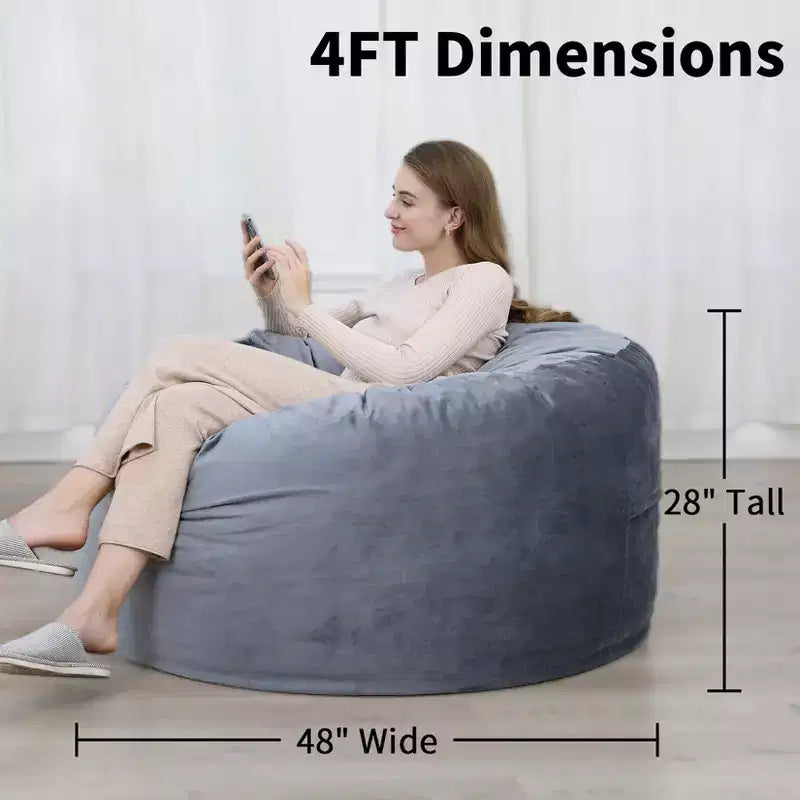 COZONY Poltrona a sacco da 90 cm in memory foam - Morbido tessuto in velluto olandese, divano rotondo con imbottitura inclusa per adulti
