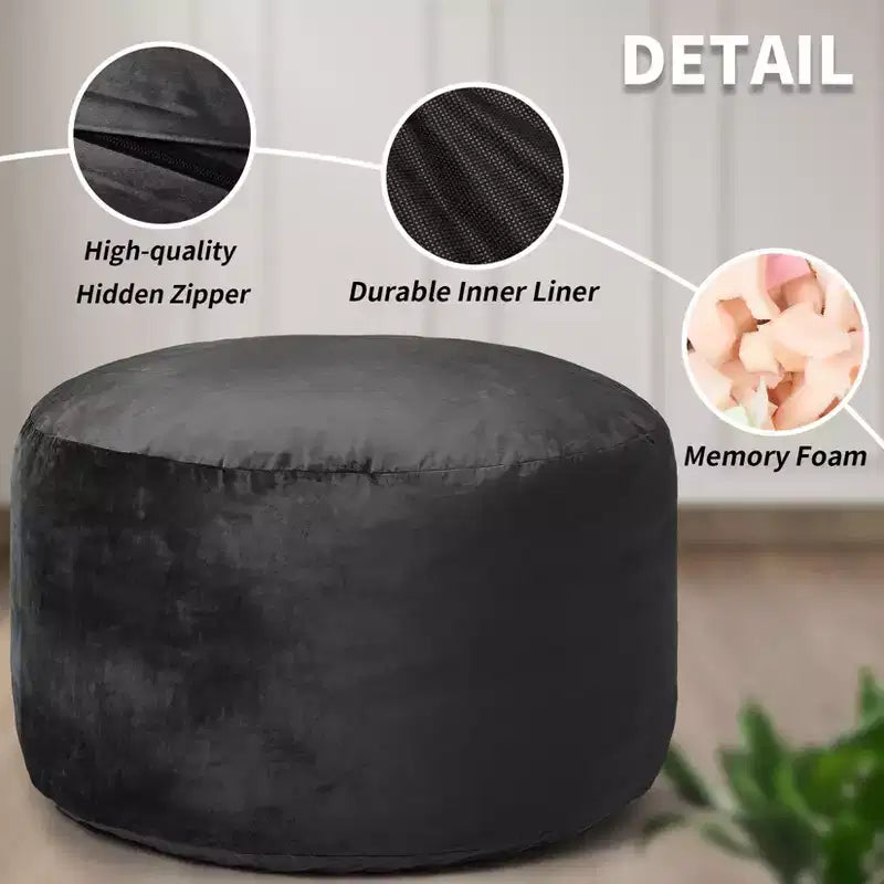COZONY Poltrona a sacco da 90 cm in memory foam - Morbido tessuto in velluto olandese, divano rotondo con imbottitura inclusa per adulti