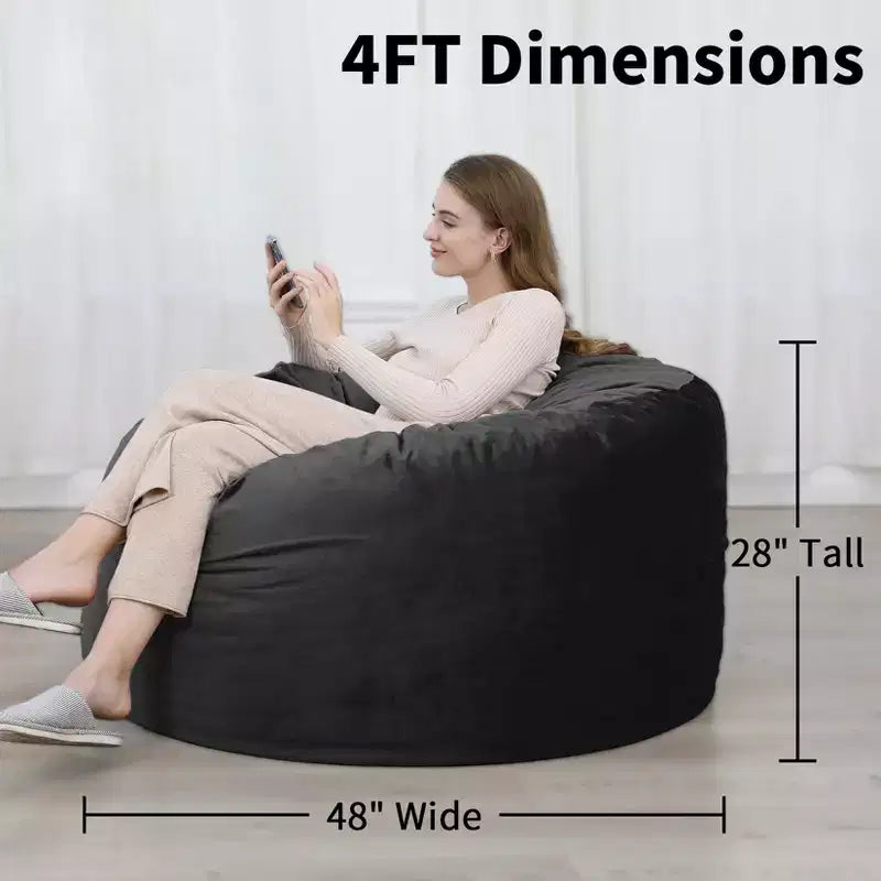 COZONY Poltrona a sacco da 90 cm in memory foam - Morbido tessuto in velluto olandese, divano rotondo con imbottitura inclusa per adulti