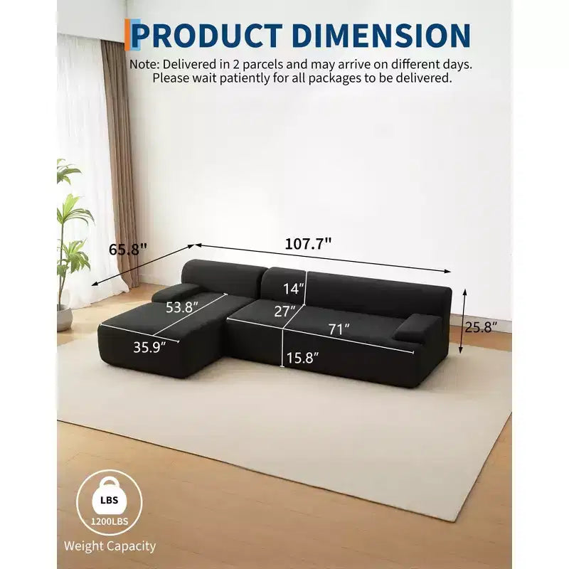 Divano sezionale a L in tessuto GustoWave 108 con chaise longue - Divano senza struttura morbido e soffice in velluto a coste per soggiorno, nessun montaggio richiesto