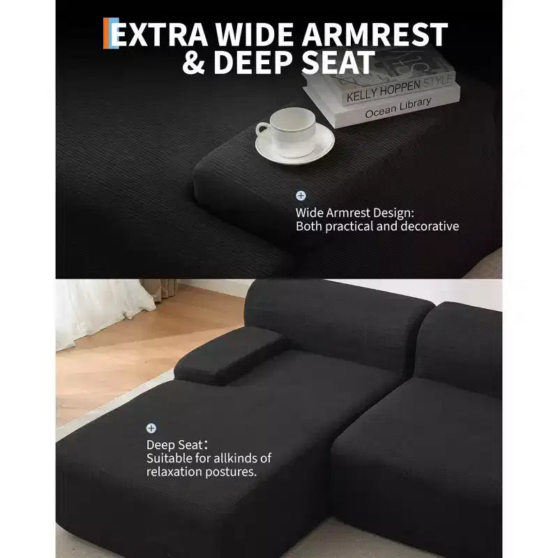 Divano sezionale a L in tessuto GustoWave 108 con chaise longue - Divano senza struttura morbido e soffice in velluto a coste per soggiorno, nessun montaggio richiesto
