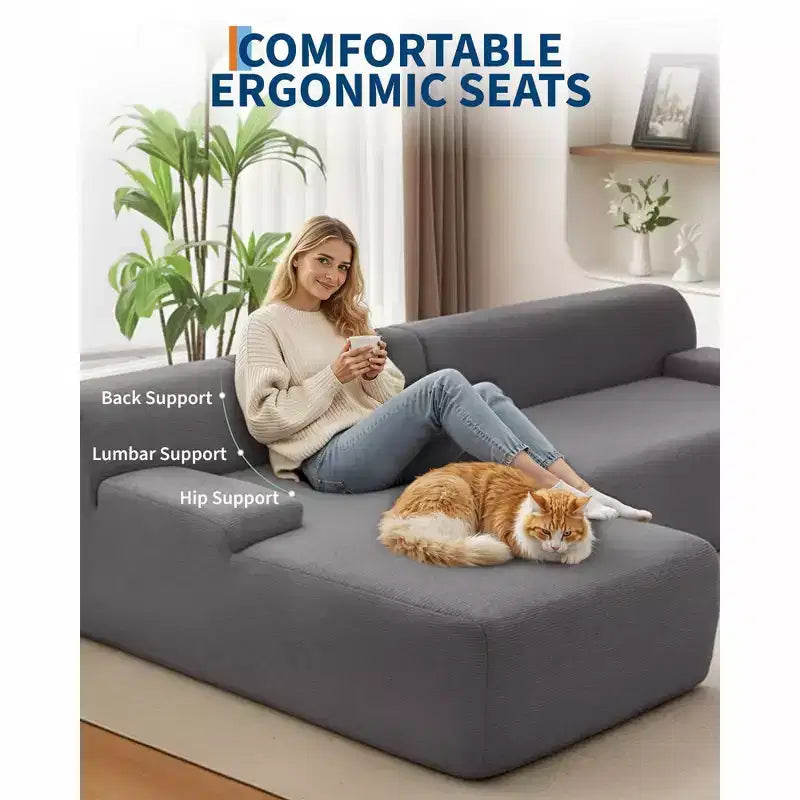 Divano sezionale a L in tessuto GustoWave 108 con chaise longue - Divano senza struttura morbido e soffice in velluto a coste per soggiorno, nessun montaggio richiesto