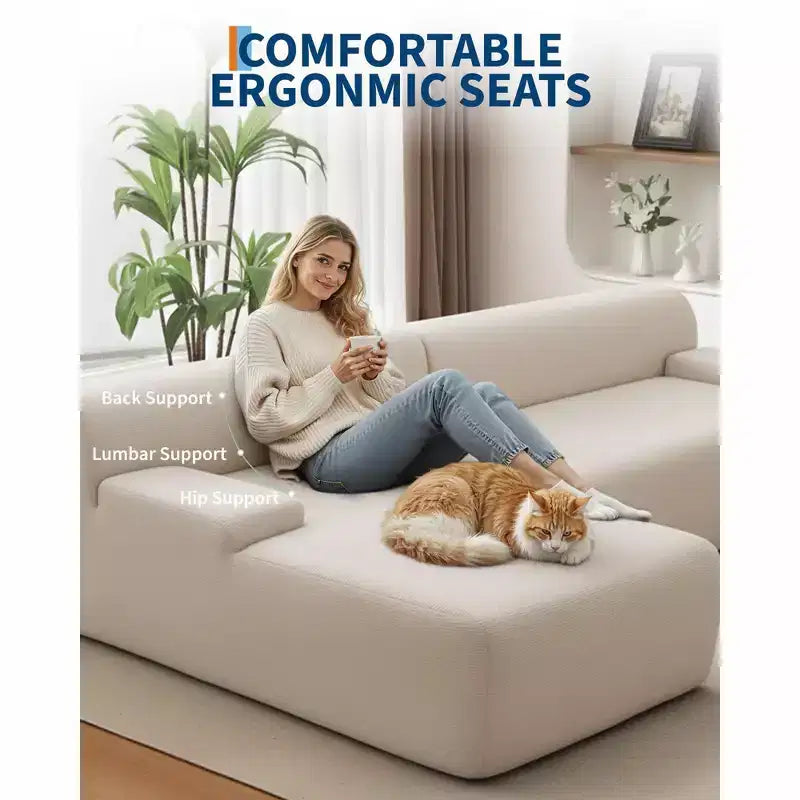 Divano sezionale a L in tessuto GustoWave 108 con chaise longue - Divano senza struttura morbido e soffice in velluto a coste per soggiorno, nessun montaggio richiesto