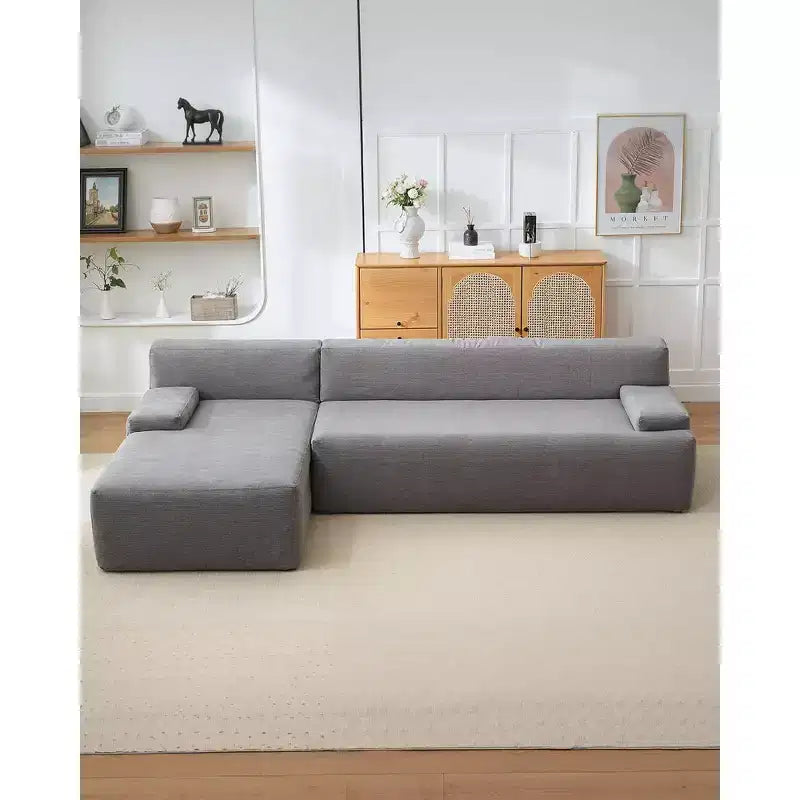 Divano sezionale a L in tessuto GustoWave 108 con chaise longue - Divano senza struttura morbido e soffice in velluto a coste per soggiorno, nessun montaggio richiesto
