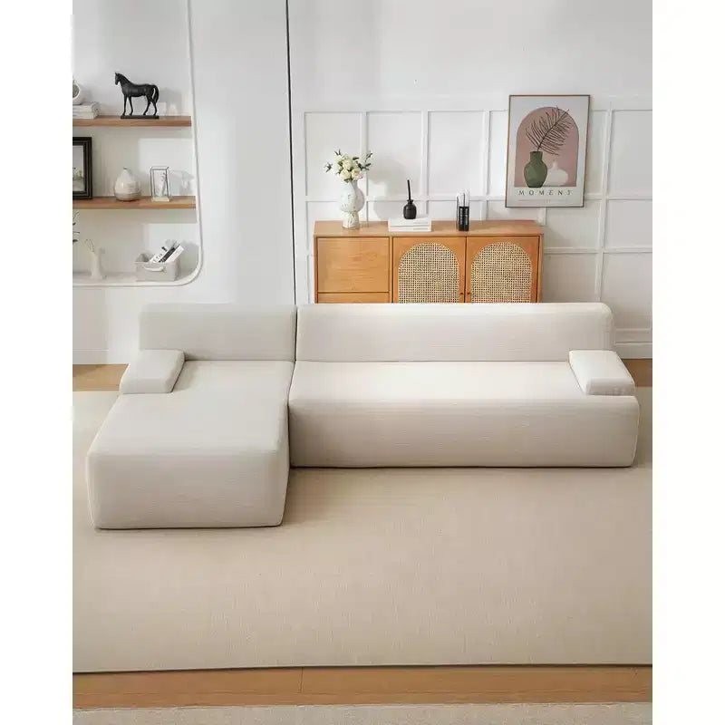 Divano sezionale a L in tessuto GustoWave 108 con chaise longue - Divano senza struttura morbido e soffice in velluto a coste per soggiorno, nessun montaggio richiesto
