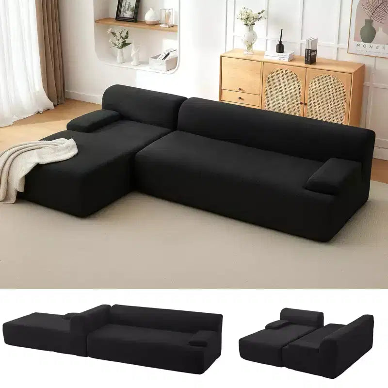 Divano sezionale a L in tessuto GustoWave 108 con chaise longue - Divano senza struttura morbido e soffice in velluto a coste per soggiorno, nessun montaggio richiesto