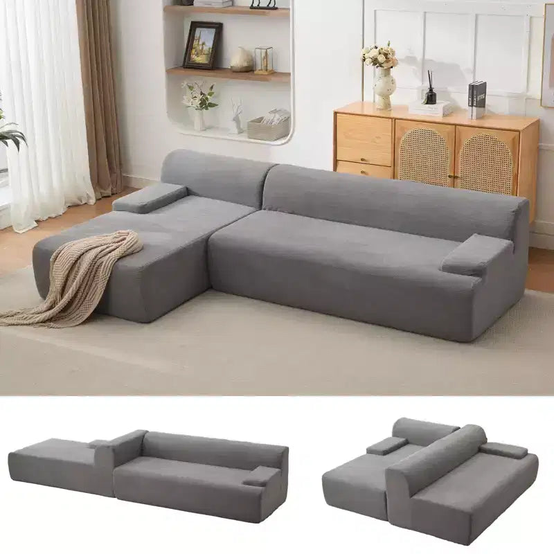 Divano sezionale a L in tessuto GustoWave 108 con chaise longue - Divano senza struttura morbido e soffice in velluto a coste per soggiorno, nessun montaggio richiesto