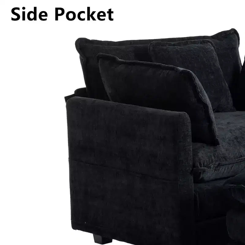 Divano sezionale a 3 posti in ciniglia  Divano letto modulare con seduta profonda, pouf e tasca laterale