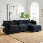 Divano sezionale a 3 posti in ciniglia  Divano letto modulare con seduta profonda, pouf e tasca laterale