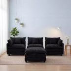 Divano sezionale a 3 posti in ciniglia  Divano letto modulare con seduta profonda, pouf e tasca laterale