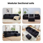 Divano sezionale a 3 posti in ciniglia  Divano letto modulare con seduta profonda, pouf e tasca laterale