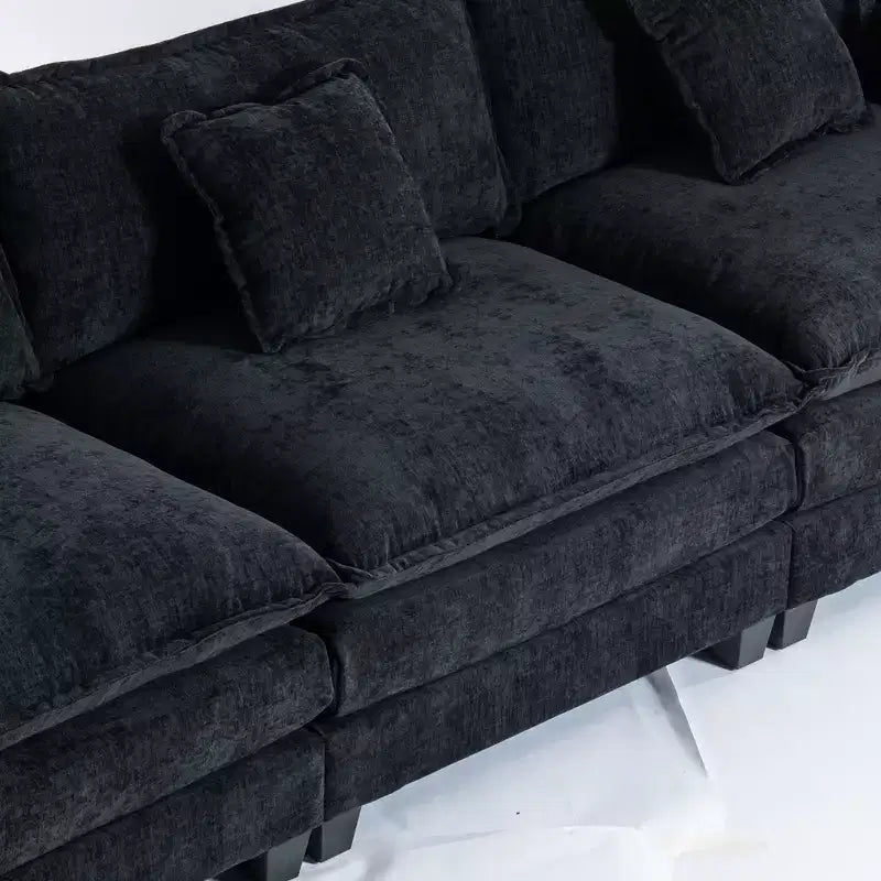 Divano sezionale a 3 posti in ciniglia  Divano letto modulare con seduta profonda, pouf e tasca laterale