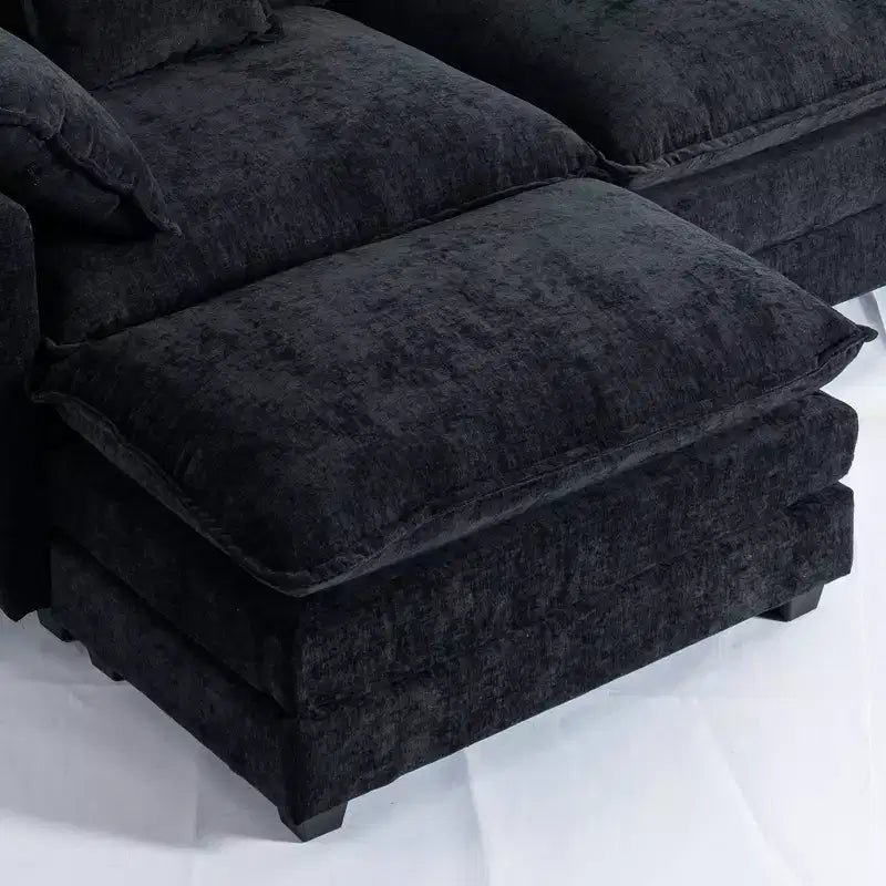 Divano sezionale a 3 posti in ciniglia  Divano letto modulare con seduta profonda, pouf e tasca laterale