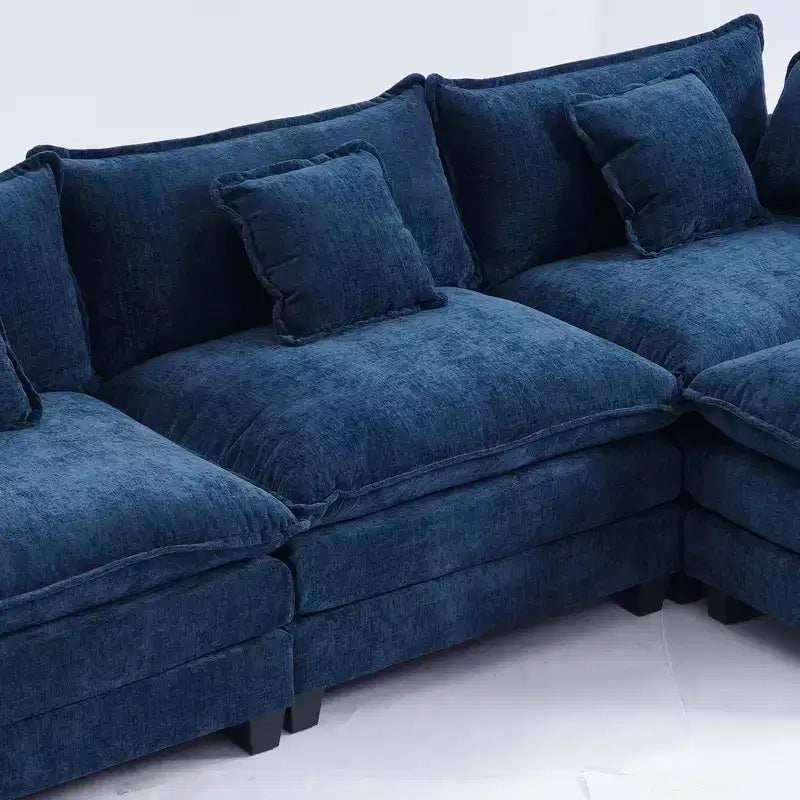 Divano sezionale a 3 posti in ciniglia  Divano letto modulare con seduta profonda, pouf e tasca laterale