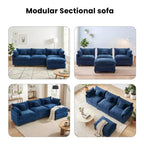 Divano sezionale a 3 posti in ciniglia  Divano letto modulare con seduta profonda, pouf e tasca laterale