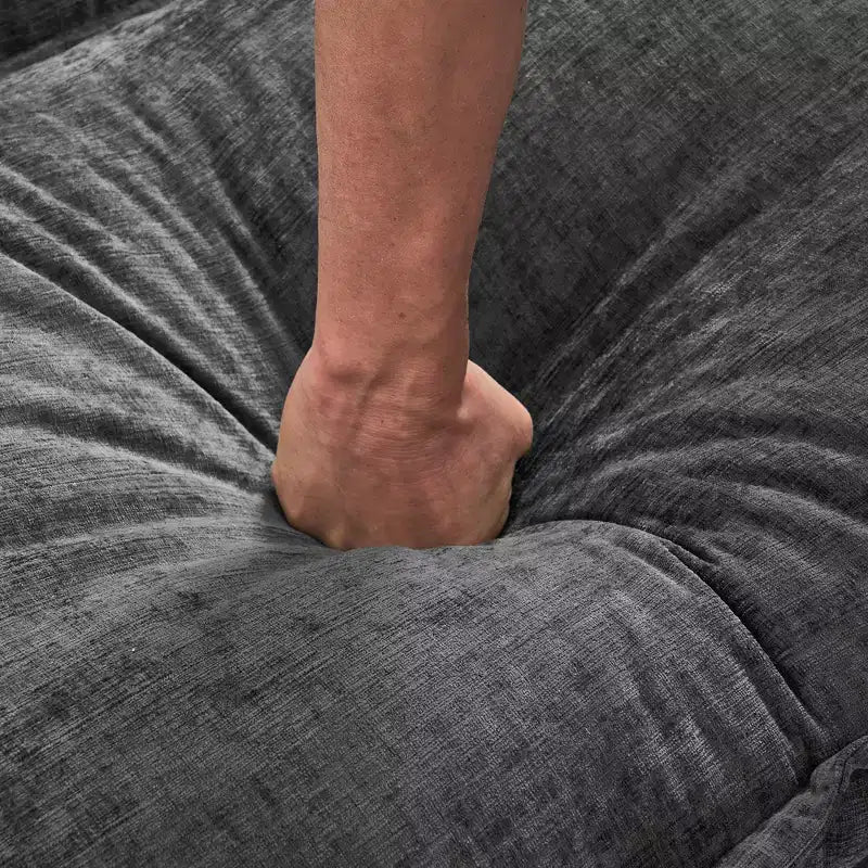 Divano sezionale a 3 posti in ciniglia  Divano letto modulare con seduta profonda, pouf e tasca laterale