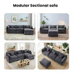 Divano sezionale a 3 posti in ciniglia  Divano letto modulare con seduta profonda, pouf e tasca laterale