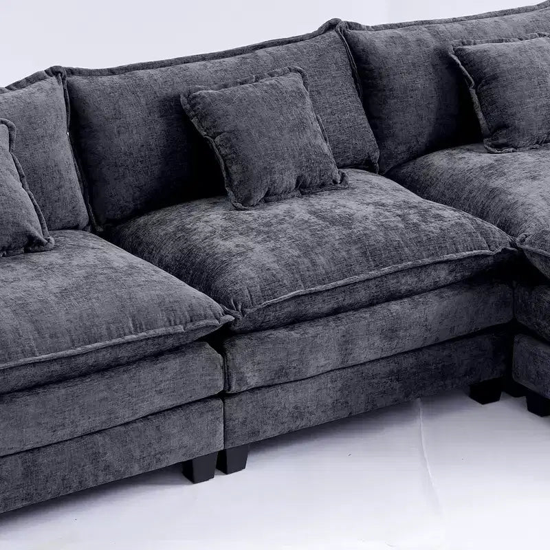 Divano sezionale a 3 posti in ciniglia  Divano letto modulare con seduta profonda, pouf e tasca laterale