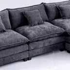 Divano sezionale a 3 posti in ciniglia  Divano letto modulare con seduta profonda, pouf e tasca laterale