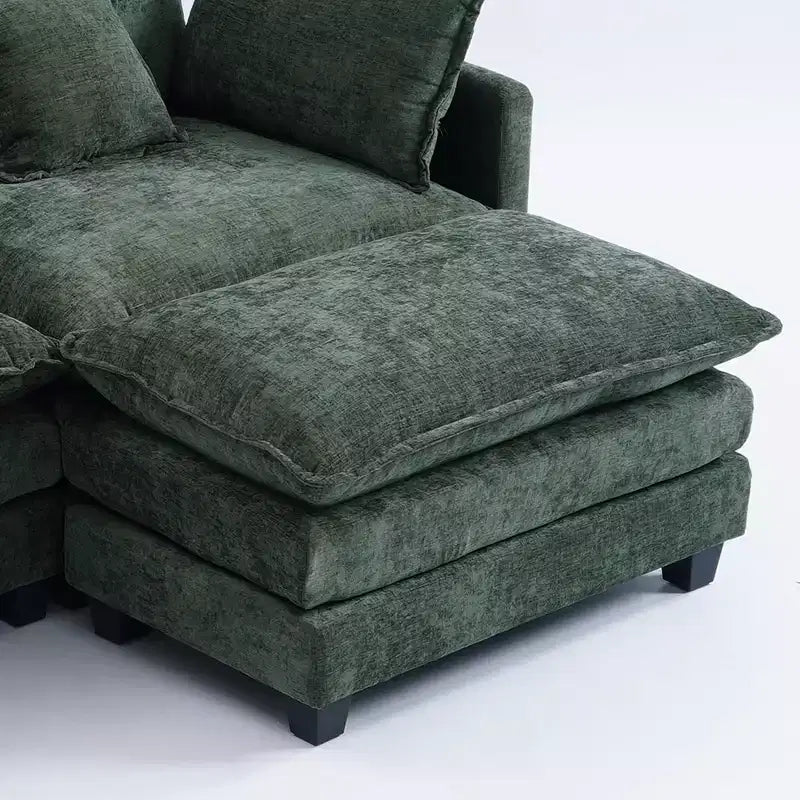 Divano sezionale a 3 posti in ciniglia  Divano letto modulare con seduta profonda, pouf e tasca laterale