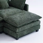 Divano sezionale a 3 posti in ciniglia  Divano letto modulare con seduta profonda, pouf e tasca laterale