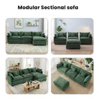 Divano sezionale a 3 posti in ciniglia  Divano letto modulare con seduta profonda, pouf e tasca laterale