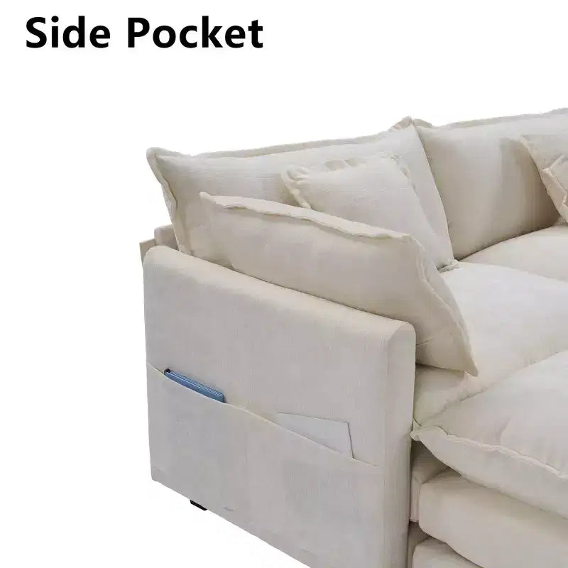Divano sezionale a 3 posti in ciniglia  Divano letto modulare con seduta profonda, pouf e tasca laterale