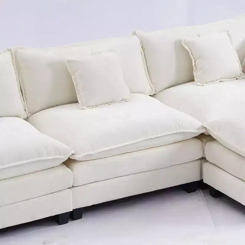 Divano sezionale a 3 posti in ciniglia  Divano letto modulare con seduta profonda, pouf e tasca laterale