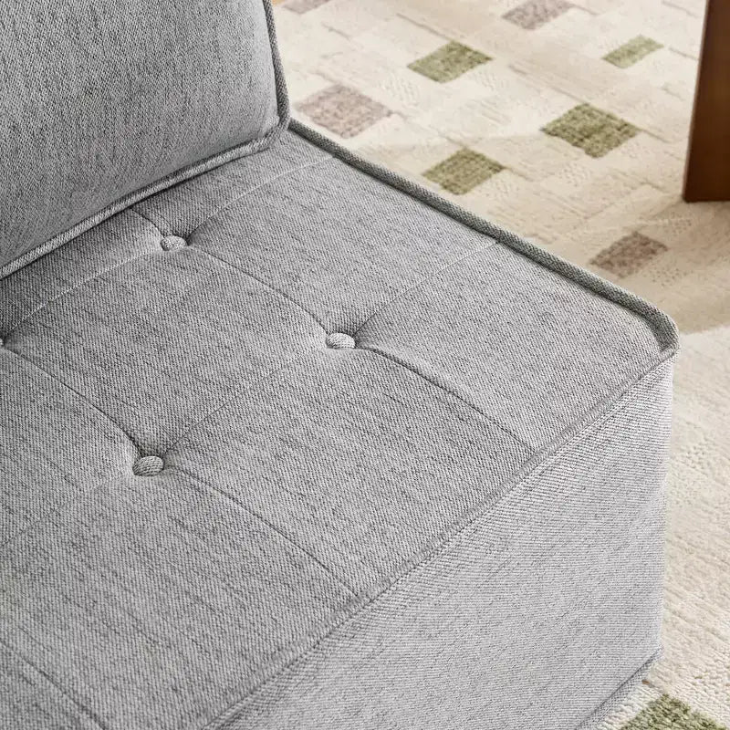 Divano Modulare in Lino Grigio Chiaro con Struttura in Legno – Combinabile per Piccoli Spazi