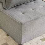 Divano Modulare in Lino Grigio Chiaro con Struttura in Legno – Combinabile per Piccoli Spazi