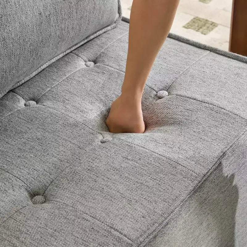 Divano Modulare in Lino Grigio Chiaro con Struttura in Legno – Combinabile per Piccoli Spazi