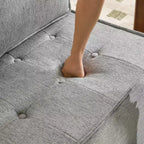 Divano Modulare in Lino Grigio Chiaro con Struttura in Legno – Combinabile per Piccoli Spazi