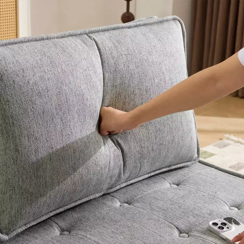Divano Modulare in Lino Grigio Chiaro con Struttura in Legno – Combinabile per Piccoli Spazi