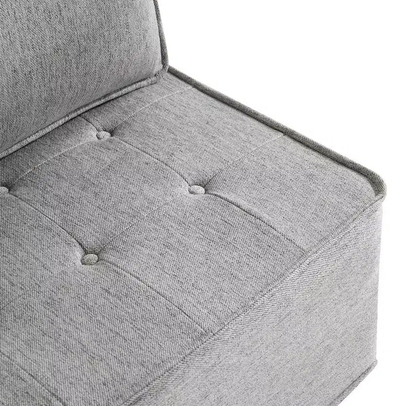 Divano Modulare in Lino Grigio Chiaro con Struttura in Legno – Combinabile per Piccoli Spazi