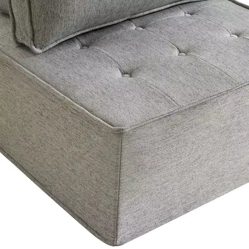 Divano Modulare in Lino Grigio Chiaro con Struttura in Legno – Combinabile per Piccoli Spazi