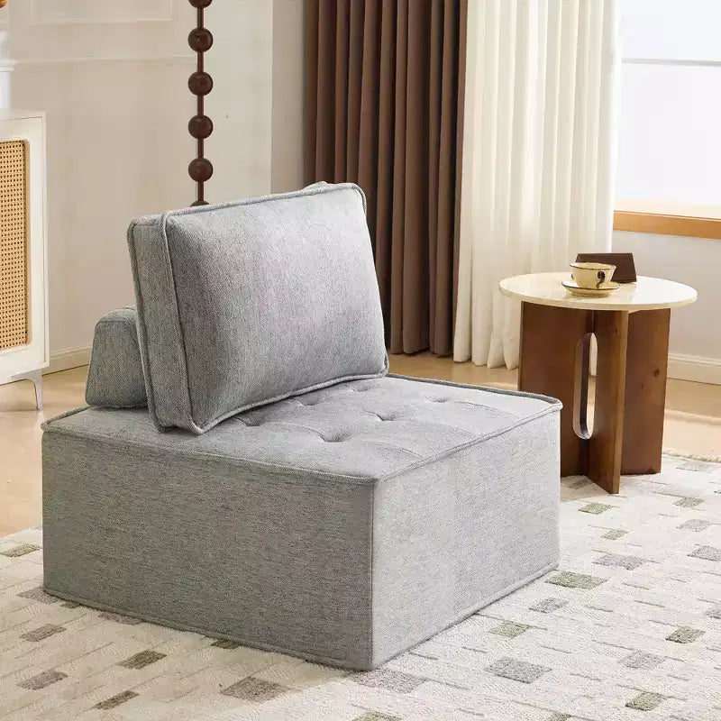 Divano Modulare in Lino Grigio Chiaro con Struttura in Legno – Combinabile per Piccoli Spazi