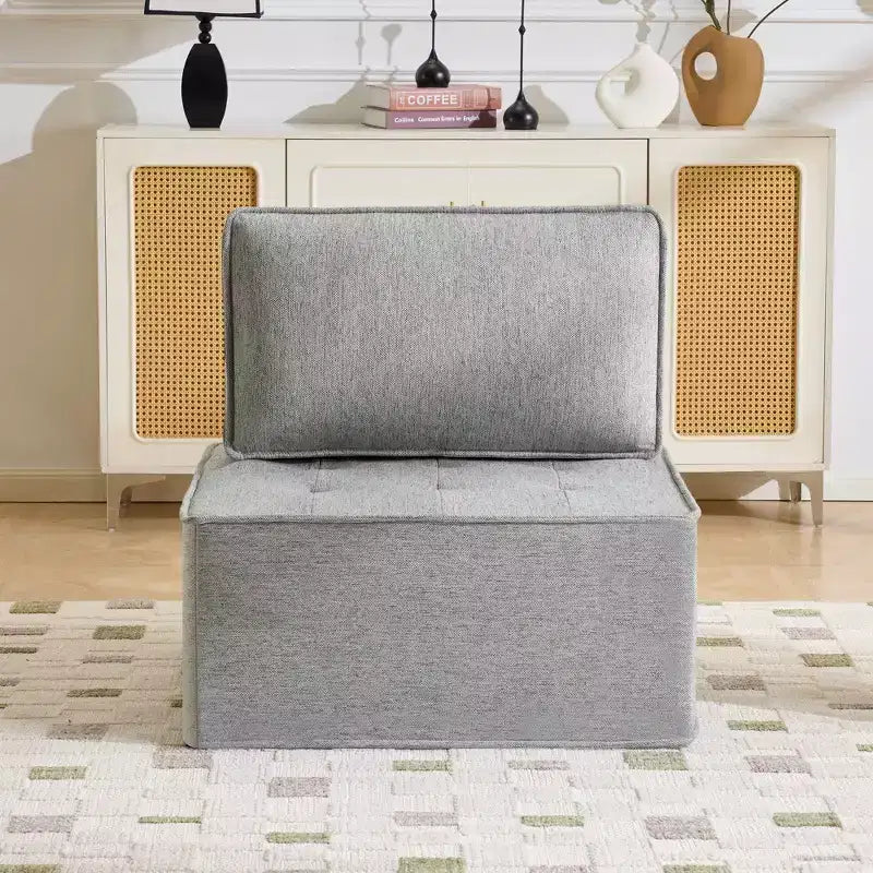 Divano Modulare in Lino Grigio Chiaro con Struttura in Legno – Combinabile per Piccoli Spazi