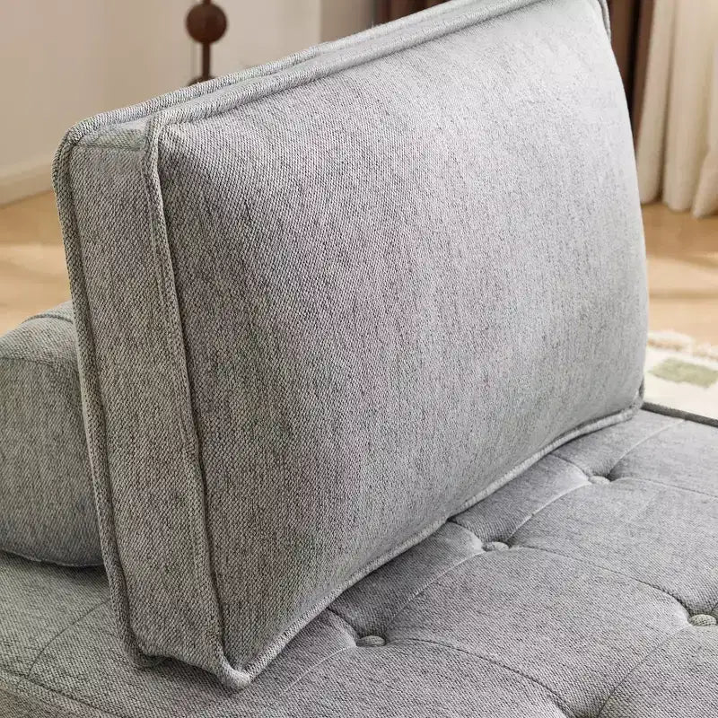 Divano Modulare in Lino Grigio Chiaro con Struttura in Legno – Combinabile per Piccoli Spazi