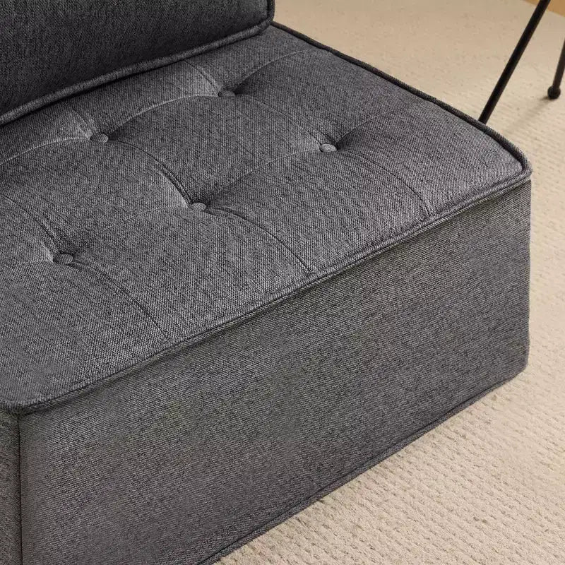 Divano modulare in lino grigio scuro con struttura in legno, su misura per spazi ridotti e qualsiasi arredamento
